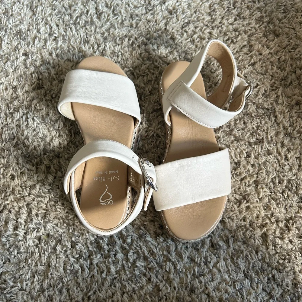 Sole Bliss  White Ankle-Strap Sandals with Buckle